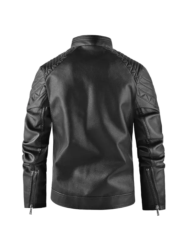Men's Cafe Racer Quilted Shoulder Leather Jacket - Image 2