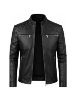 Men's Cafe Racer Quilted Shoulder Leather Jacket